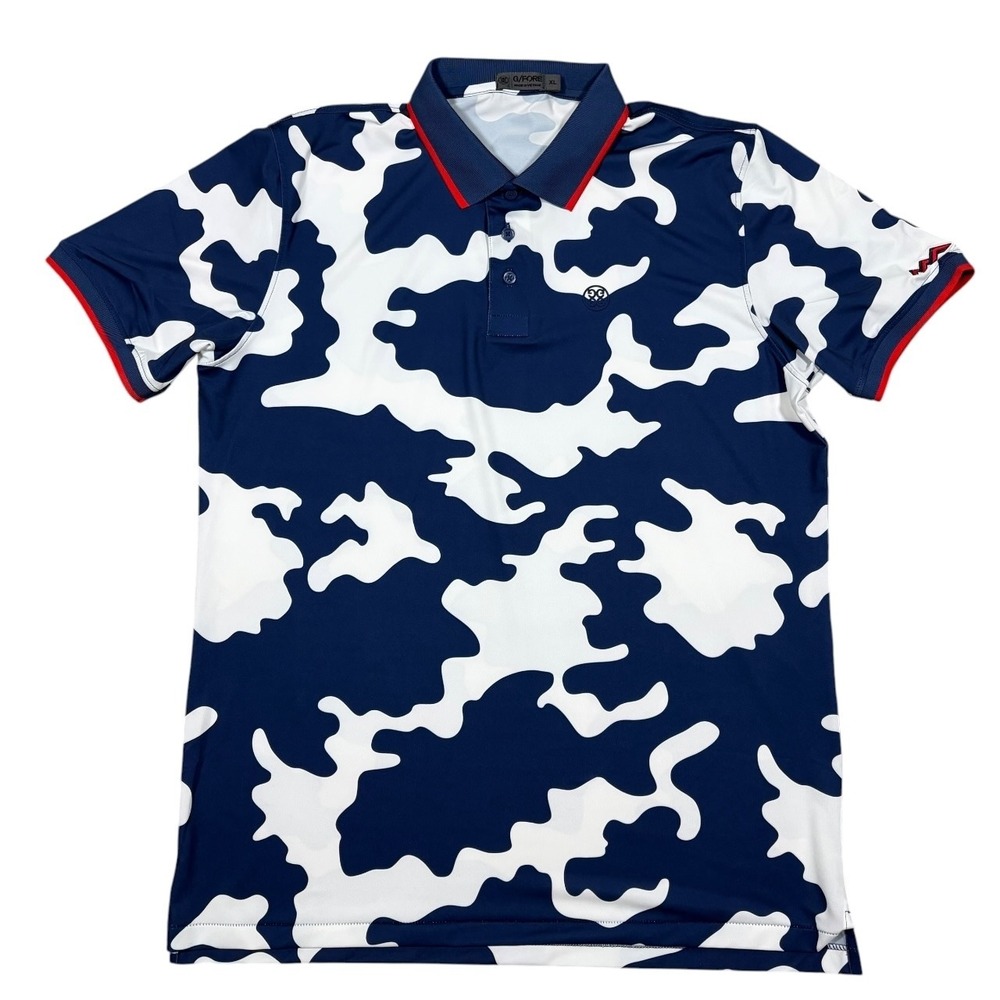G/FORE Polo Shirt Mens XL Navy White Camo Performance Golf Short Sleeve Logo